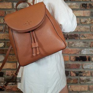 NWT AUTHENTIC Kate Spade Leila Gingerbread Pebble Leather Medium Flap Backpack